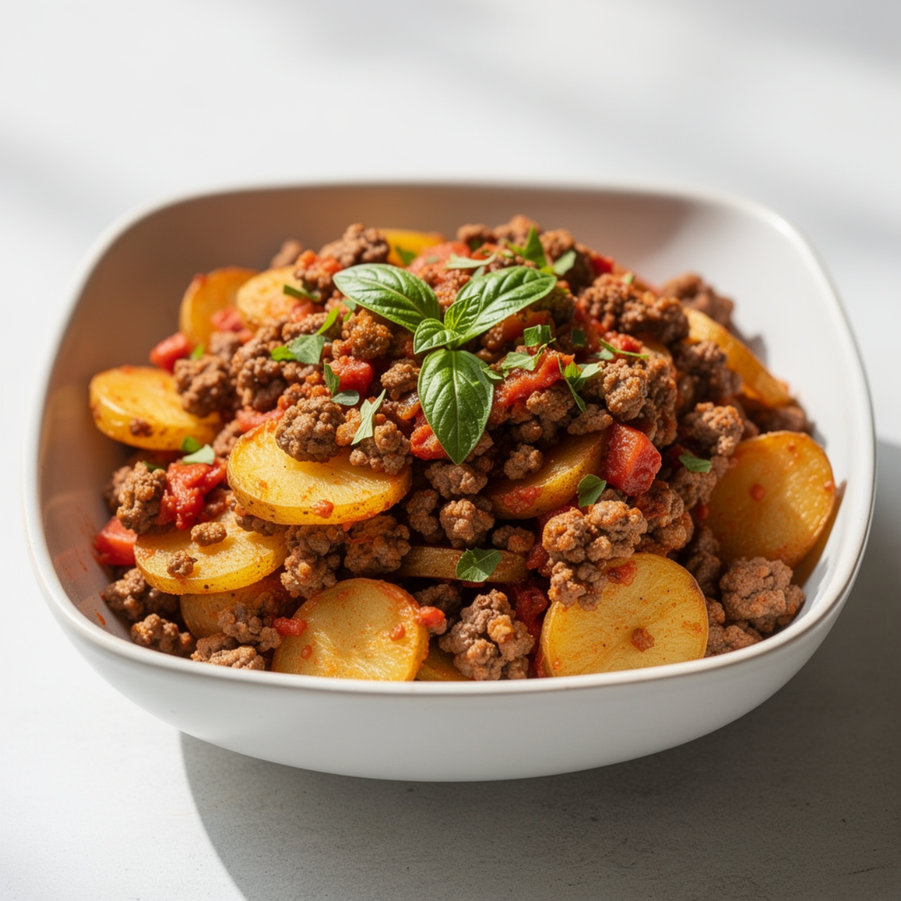 Cheesy One Pot Ground Beef and Potatoes Skillet