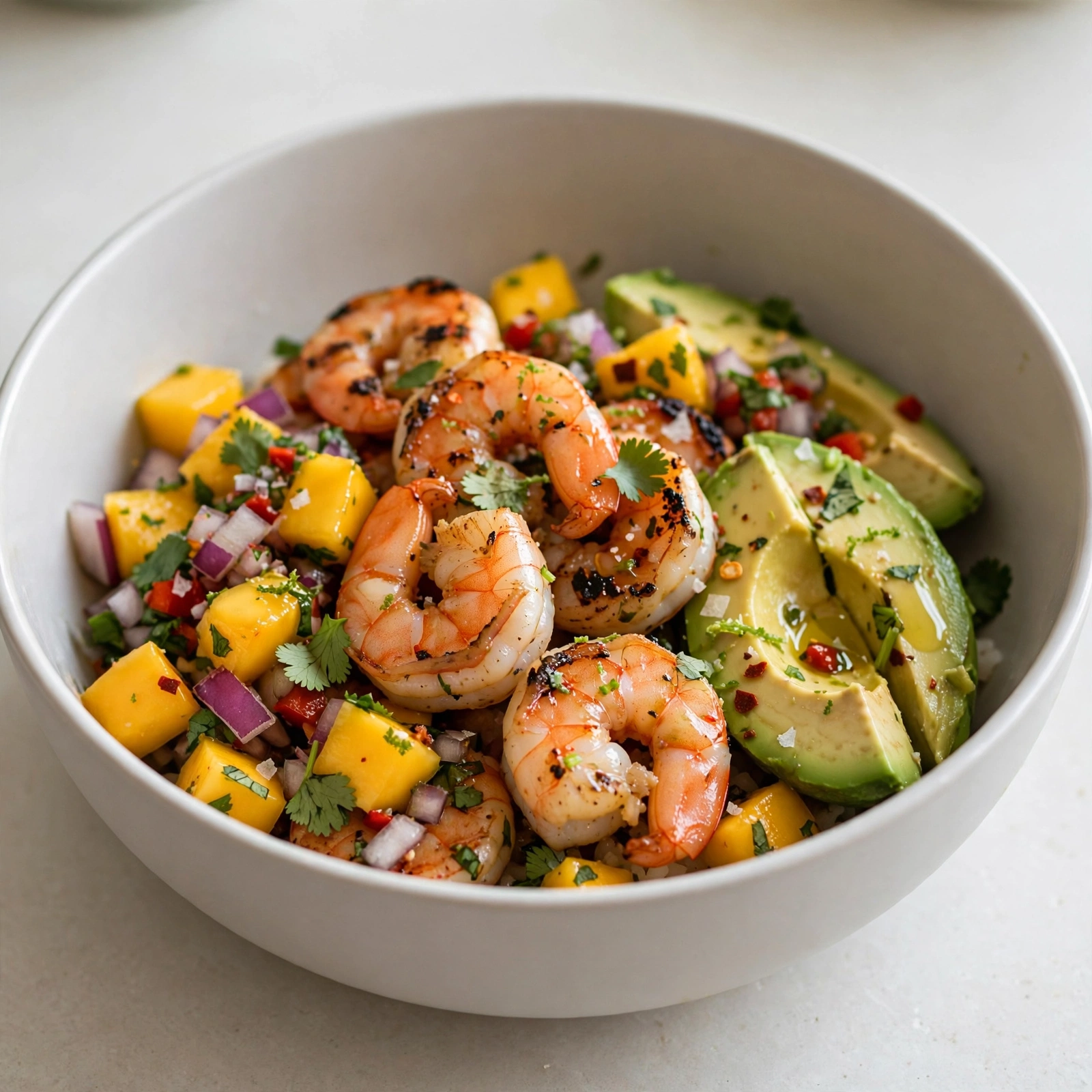 Grilled Shrimp and Avocado Bowls with Mango Salsa